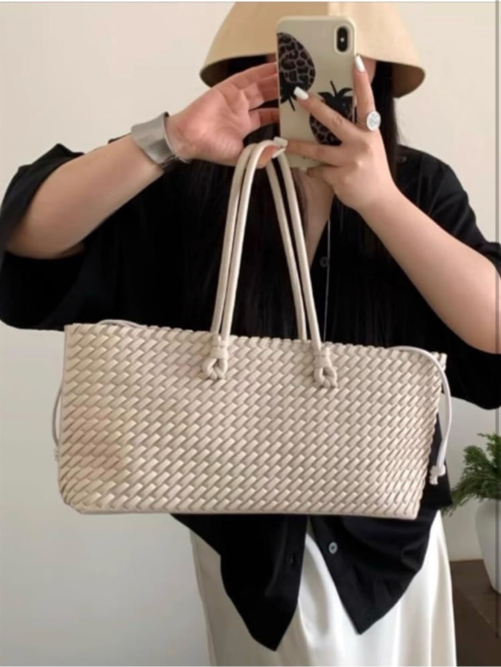 Quiet Luxury Woven Tote Bag Cream Shoulder Handbag